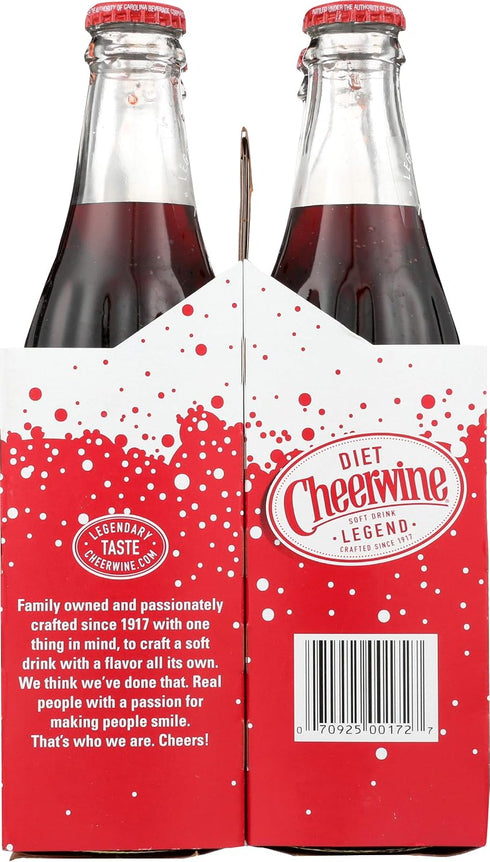 Diet Cheerwine 12 oz, 4 pack Unique Sparkling Soft Drink, fl