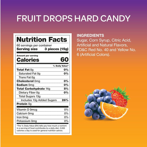 2 Pack 180 Count) Assorted Fruit Drops Hard Candy - Pound Bulk (About - Orange, Strawberry, Grape, Cherry