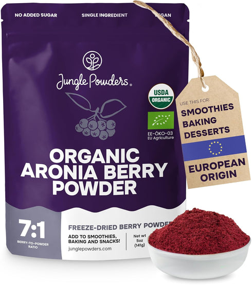 Jungle Powders Organic Aronia Berry Powder 5 Ounce Bag Freeze Dried Chokeberry