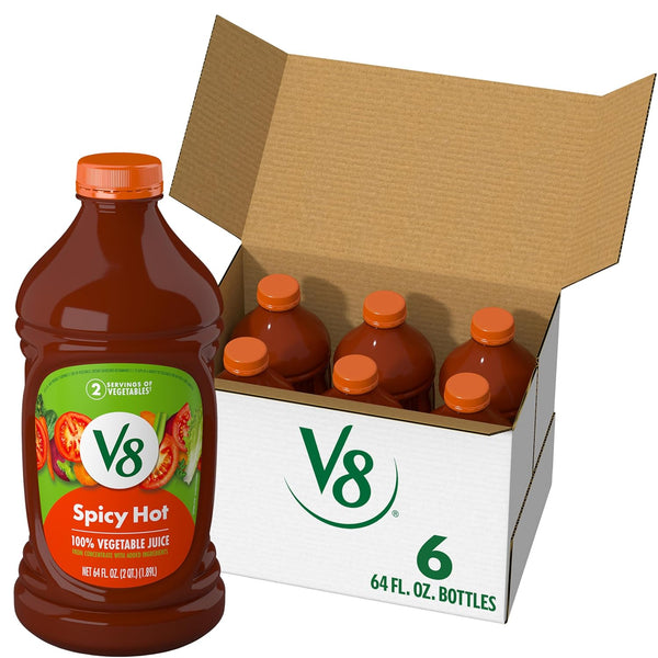 V8 Spicy Hot 100% Vegetable Juice, 64 fl oz Bottle (6 Pack)