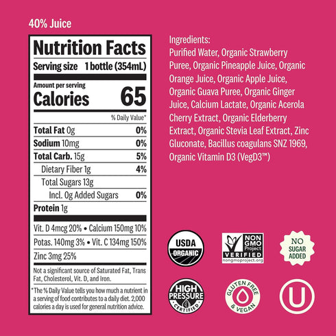 Immunity 12 oz Suja Organic Strawberry Guava Cold Pressed Juice Drink, fl Bottle