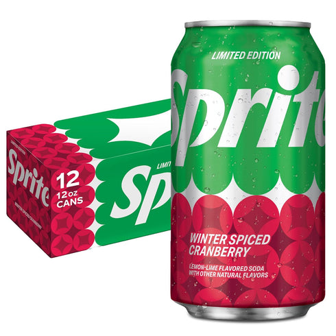 Sprite Winter Spiced Cranberry, Lemon-Lime and Cranberry Flavored Soda Pop Soft Drink,