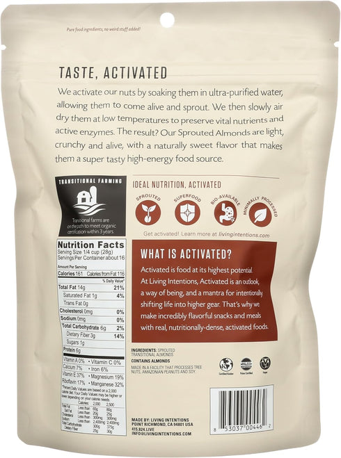 Living Intentions 16 OZ Sprouted Unsalted Almonds
