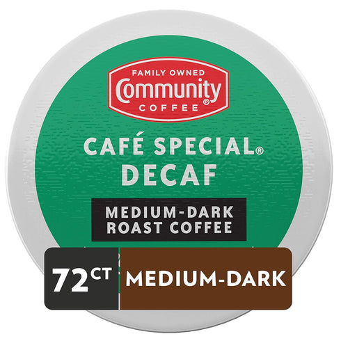 Community 72 Count 2.0 12 Count (Pack 6) Coffee Cafe Special Decaf Coffee Pods, Medium Dark Roast Decaf, Compatible