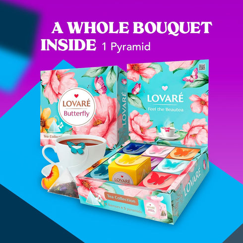 45 Pack 9 LOVARE Assorted Tea Pyramid Bags - Made in Ukraine - Tastes of Tea Sampler Pyramids - Assortment with Black