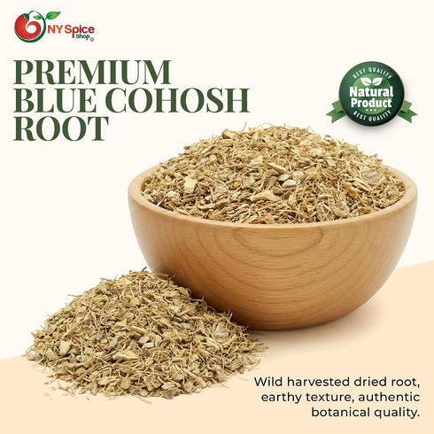 (2 NY Spice Shop Dried Blue Cohosh Root - Cut and Sifted Caulophyllum Thalictroides - Wildcrafted Herbal Root - Raw