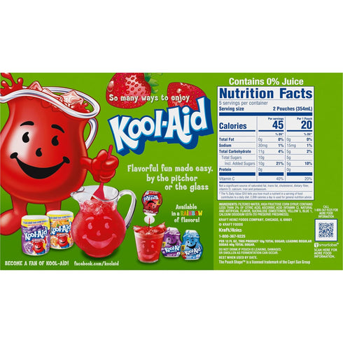 Jammers 1 6 oz Kool-Aid Artificially Flavored Drink, Pouches, for School Lunches and On-the-Go Hydration, Strawberry