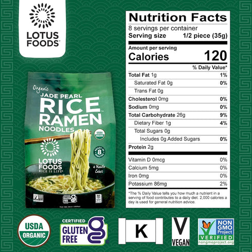 10 Oz (Pack 6) Lotus Foods Organic Jade Pearl Rice Ramen Noodles - Gluten Free Instant Ramen Noodles, Vegan, Low