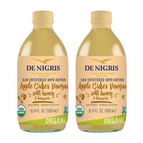 De Nigris Organic Apple Cider Vinegar With Honey & Turmeric, Raw &