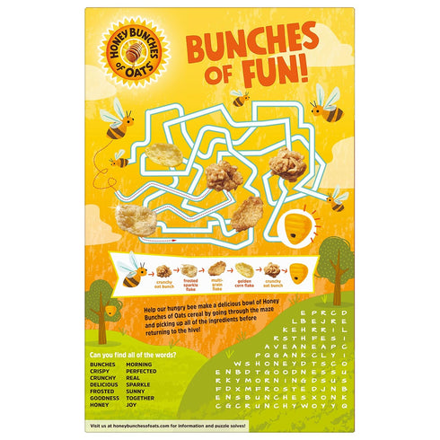 18 OZ Honey Bunches of Oats Honey Roasted Breakfast Cereal, Honey Oats Cereal with Granola Clusters, Box