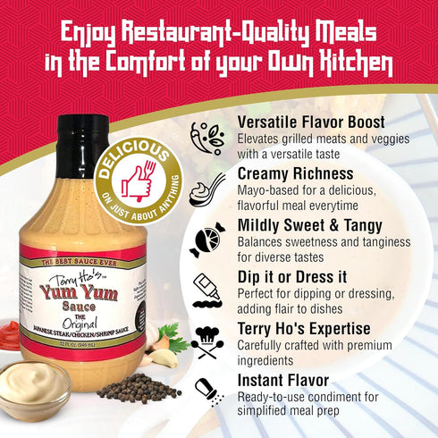 32 oz Terry Ho's The Original Yum Yum Sauce Japanese Mayo-Based Sauce for Dipping, Marinades, and Salad Dressings