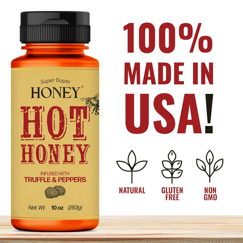 Super Duper Honey Truffle Hot Honey, Sweet & Spicy, Infused with Red Cayenne Peppers, Raw & Unfiltered, Perfect for Seasoning, Cooking & Snacks, More than Just a Chili Sauce! - 10 oz Squeeze Bottle (Truffle Hot)