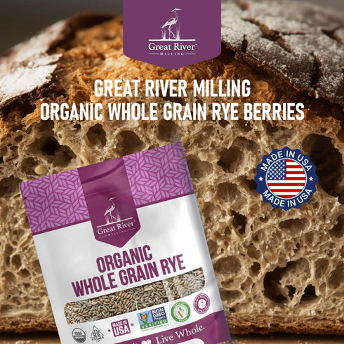 2 Lb Great River Organic Milling Organic Whole Grain Rye Berries | High-Fiber, Nutrient-Rich Ancient Grain | Non-GMO