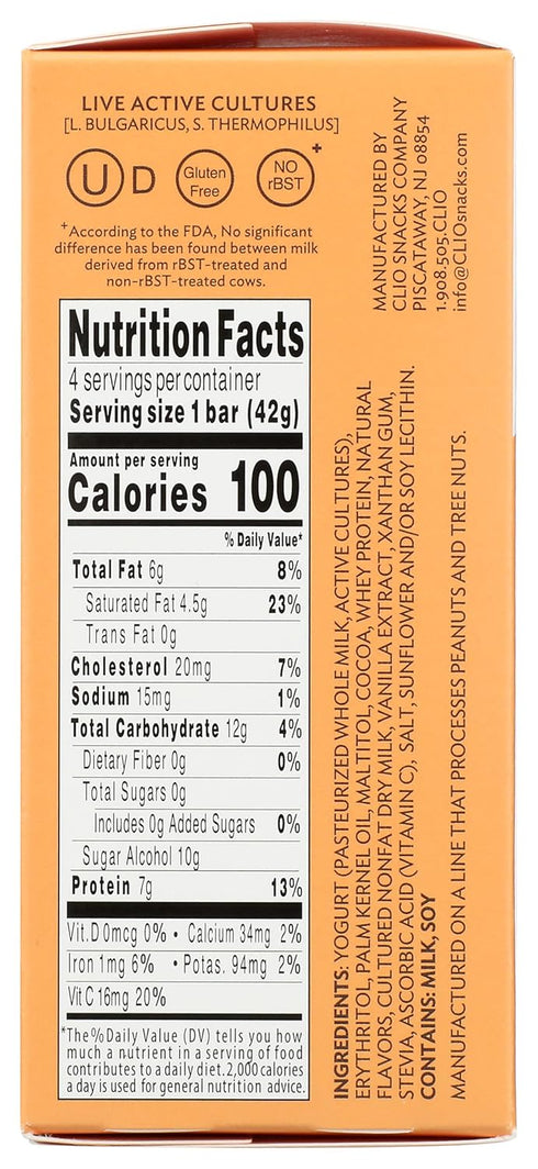 4 Count, 5.93 OZ CLIO Zero Sugar Vanilla Yogurt Bars