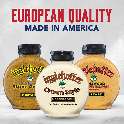 Pack, (Pack 3) Inglehoffer Condiment Variety Stone Ground Mustard, Cream Style Horseradish and Applewood Smoked Bacon
