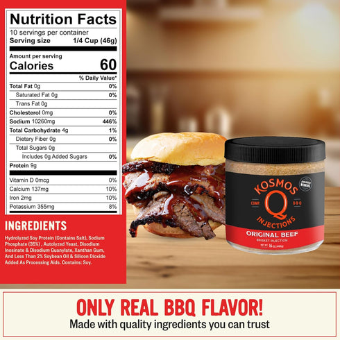 16 Oz Kosmos Q Original BBQ Beef Injection, Award-Winning Brisket Marinade for Ribs, Roasts, & More, Moisture-Retaining