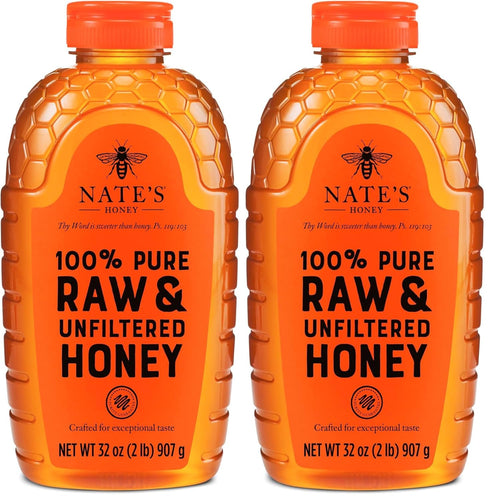 Nate's 100% Pure, Raw & Unfiltered Honey - Award-Winning Taste, Squeeze Bottle,
