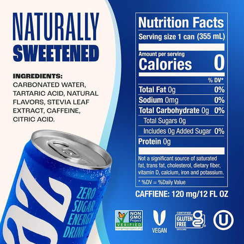 12 oz (12-Pack) Zevia Zero Sugar Energy Drink, Kola, Cans Naturally Sweetened, Non-GMO Project Verified, Gluten-Free