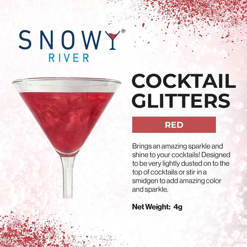 Snowy River Edible Cocktail Glitter, All Natural Edible Beverage Glitter for Cocktails, Wine, Champagne, 4 Gram, Red