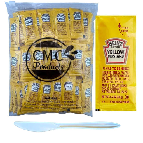 Gift Set Yellow Mustard Packets 100 Count (5.6g Each) with Spreader in