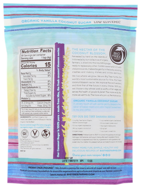 14 OZ BIG TREE FARMS Organic Palm Sugar Vanilla