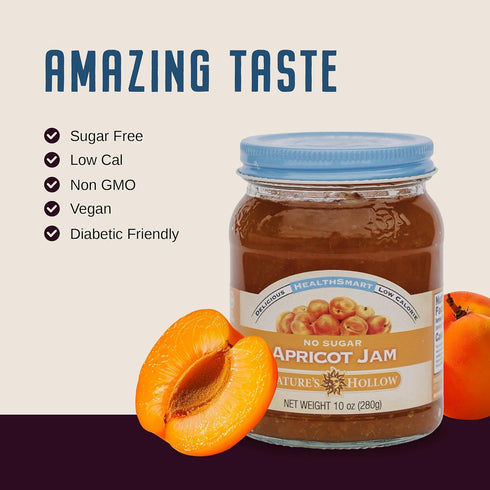 10oz Nature's Hollow Apricot Jam: Sugar Free Jam and Preserves, Low Cal, Non GMO, Keto Jam, Vegan, Gluten Free