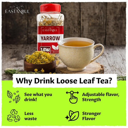 1.41oz Eastanbul Yarrow Tea, Yarrow Herb, Milenba Hierba, Caffeine Free Loose Leaf Herb, Freshly Cut Flower, Dried
