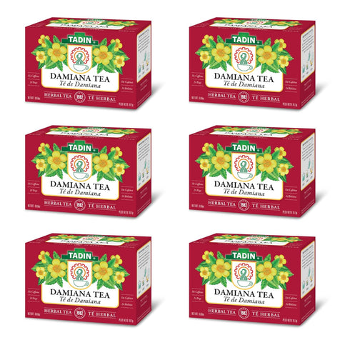 24 Pack 6 Tadin Damiana Tea, Herbal Tea, Caffeine Free, Tea Bags Per Box
