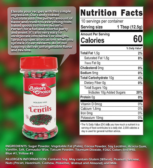 Baker's Choice 5 oz., Christmas Candy - Christmas Chocolate Candy - Red And Green Candy - Holiday Mix Chocolate Lentils
