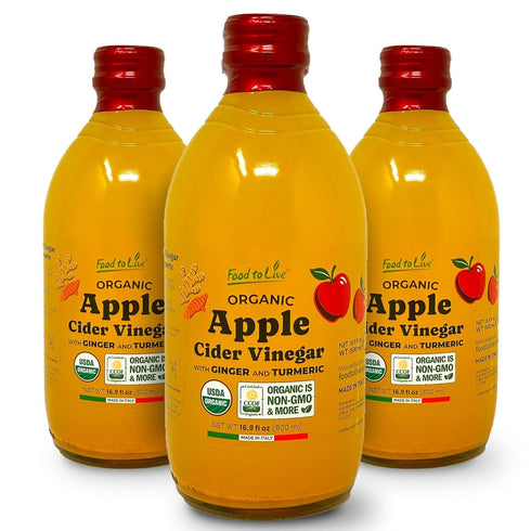 Food To Live Organic Apple Cider Vinegar with Ginger and Turmeric, 500