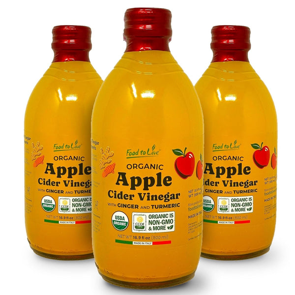 Food To Live Organic Apple Cider Vinegar with Ginger and Turmeric, 500