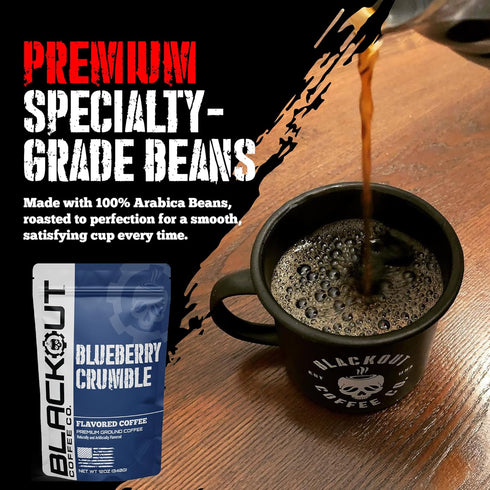 12oz Blackout Coffee Blueberry Crumble Flavored Ground Coffee Medium Roast, Smooth Taste, Guilt-Free Indulgence Freshly