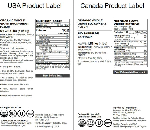 4 Food to Live Organic Whole Grain Buckwheat Flour, Pounds Non-GMO, Kosher, Unbleached, Unbromated, Unenriched, Stone