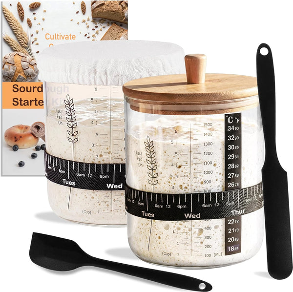 Premium Sourdough Starter Jar Kit - 50oz Large Wide Mouth Glass Jar