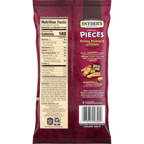 5 oz (Pack 8) Snyder's of Hanover Pretzel Pieces, Honey Mustard and Onion