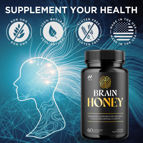 MJO (60 Brain Honey Capsules, Brain Honey Pills with All Natural Ingredients, Advanced Overall Health and Wellness