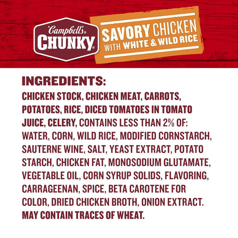 18.8 Oz (Pack 2) Campbell's Chunky Soup, Savory Chicken with White and Wild Rice Soup, Can