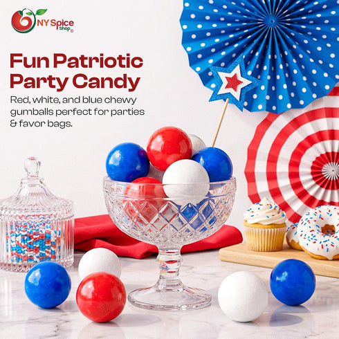 1 Inch 250 NY Spice Shop Red, White & Blue Gumballs - Large Gumballs For Gumball Machine - Gumball Vending Machine