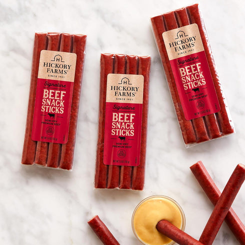 6-Pack packages Hickory Farms Beef Sticks | High-protein snack, gluten free, meat sticks for snacking, made