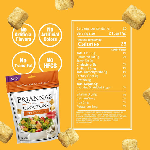 5 oz. 3 Pack BRIANNAS - Sweet Onion Croutons - Baked-in Flavor, Crispy Croutons for Salads and More - Bags