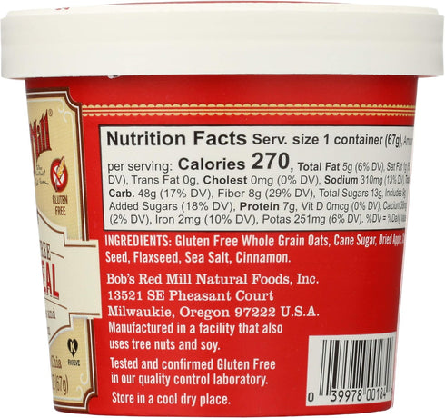2.36 Pack 12 Bob's Red Mill Gluten-Free Apple Cinnamon Oatmeal, Ounce