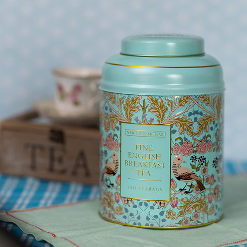 240 New English Teas Song Thrush & Berries Tea Tin in Mint Green with English Breakfast Teabags