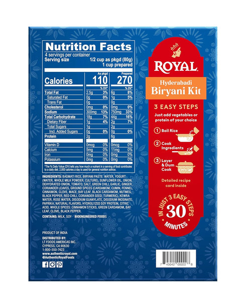 11.5 oz (Pack 3) Royal Hyderabadi Biryani Kit - Authentic White Basmati Rice, Biryani Paste, and Whole Spices - Box