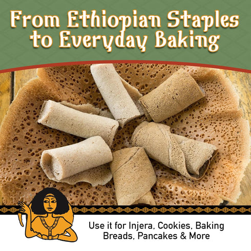(16oz) Brundo Ethiopian Spice Company | Gluten Free Teff Flour | Hand Picked & Processed Authentic Powdered Ethiopian