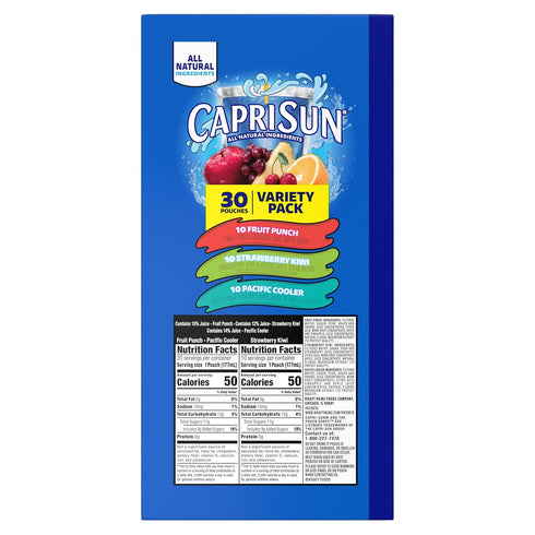 Pack, 30 6 oz Capri Sun Fruit Punch, Strawberry Kiwi and Pacific Cooler Flavored Juice Drink Blend Variety ct Box, fl