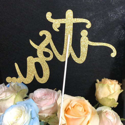 ALISSAR Glitter Double Sided Gold Gender Reveal Cake Topper, Baby Reveal Party Decorations