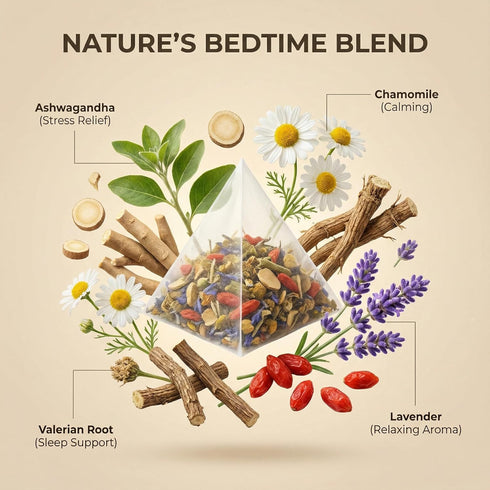 (15 Herblight Bedtime Tea with Valerian Root & Ashwagandha - Caffeine-Free Night Time Herbal Blend for Deep Relaxation