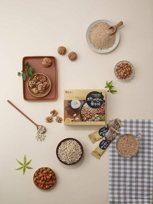 18g 15 Damtuh Walnut Almond Adlay Tea Drink Mix Korean Yulmu Cha (Jobs Tears) Roasted Grain & Nut Latte-Style Powder