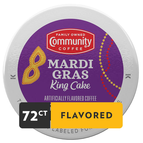 Community 72 Count 2.0 72 Count (Pack 6) Coffee Mardi Gras King Cake Flavored Coffee Pods, Medium Roast, Compatible
