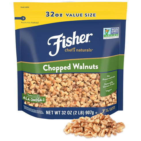 Fisher Chef's Naturals Chopped Walnuts 2 Lb, 100% California Unsalted Walnuts for
